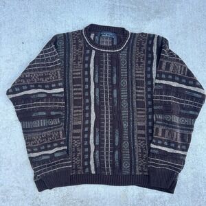 Protege Collection Vintage 90s Knit Sweater Large Brown Earth Tone Coogi Style L